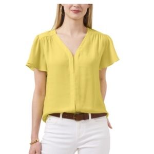 Vince Camuto Flutter Sleeve V-neck Blouse In Citronelle SZ S
